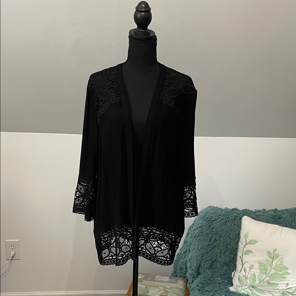 NY Collection Black Lace Cardigan